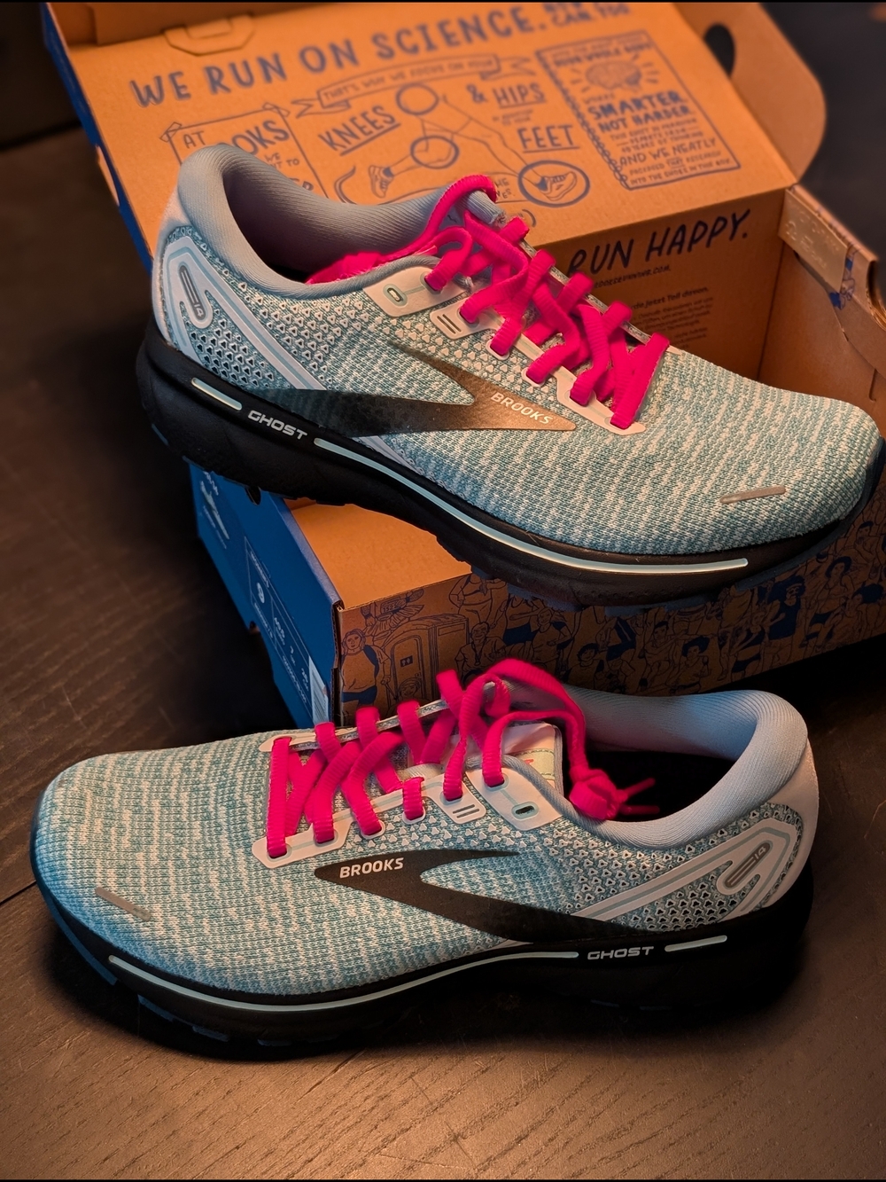 Brooks Ghost Women's Running Shoes — Light Blue with Pink Laces